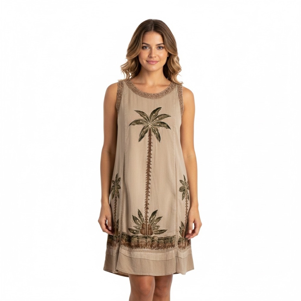 Beach Crew Palm Tree Linen Blend Dress Small